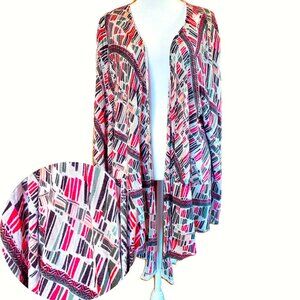 CJ Banks Womens Open Front Waterfall Cardigan Sweater Sz 1X Abstract Bohemian